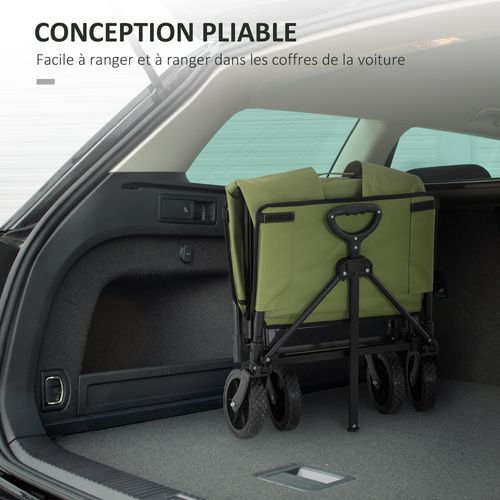 Chariot De Jardin Pliable 130l Acier Noir Tissu Haute Densité Kaki