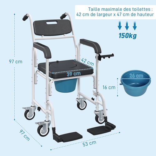 Chaise Percée Médicale à Roulettes Avec Repose-pieds Support Papier
