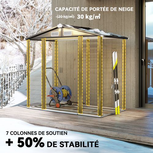 Abri De Jardin Métal 2,36m² - 2 Portes, Cadenas, Clé, Gants Inclus - Acier Effet Bois Taupe