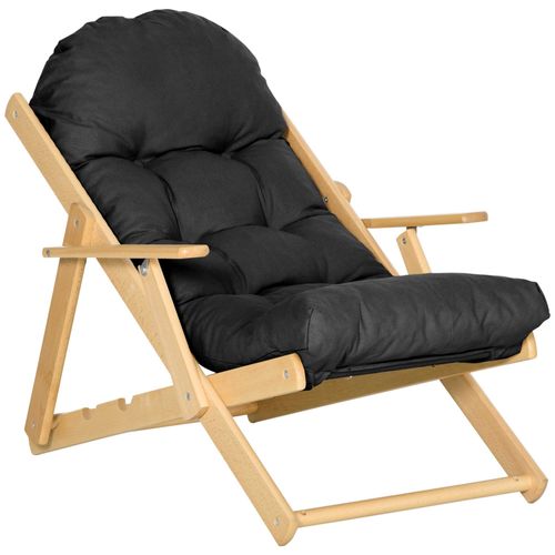 Fauteuil De Jardin Pliable Bois Avec Coussin Capitonné Noir
