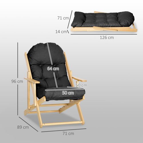 Fauteuil De Jardin Pliable Bois Avec Coussin Capitonné Noir