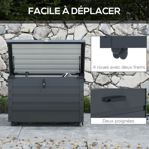 Coffre De Jardin Mobile 295l Dim. 100x62x65cm Verrouillable Acier Anthracite