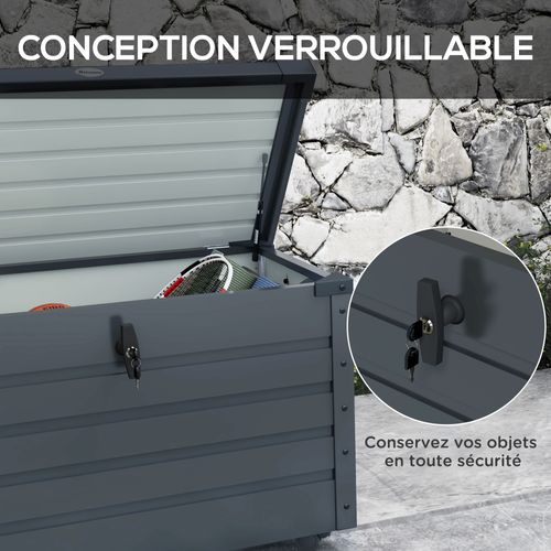 Coffre De Jardin Mobile 295l Dim. 100x62x65cm Verrouillable Acier Anthracite