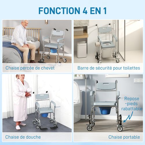 Chaise Percée Médicale à Roulettes Avec Repose-pieds Support Papier