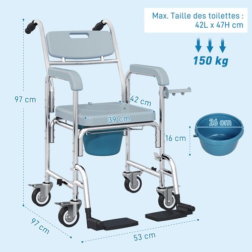 Chaise Percée Médicale à Roulettes Avec Repose-pieds Support Papier