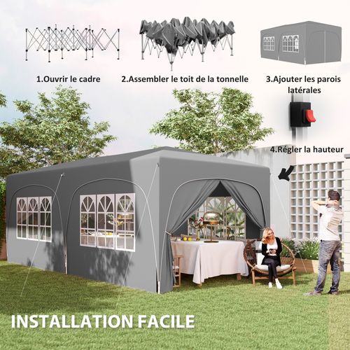 Tonnelle Barnum Pop Up Automatique 3x6 M Réglable Avec Accessoires