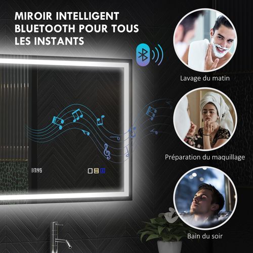 Miroir Lumineux LED 100 X 80 Cm Bluetooth Interrupteur Tactile Lumière Réglable