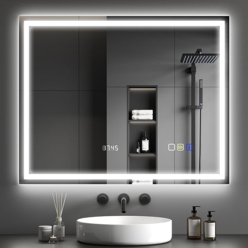 Miroir Lumineux LED 100 X 80 Cm Bluetooth Interrupteur Tactile Lumière Réglable