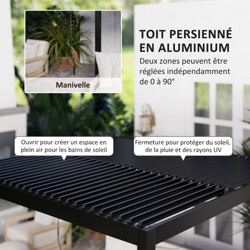 Pergola Bioclimatique En Alu 3 X 3 M - Lames Orientables, 2 Stores Latéraux - Anthracite