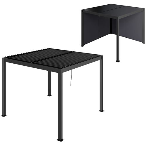 Pergola Bioclimatique En Alu 3 X 3 M - Lames Orientables, 2 Stores Latéraux - Anthracite