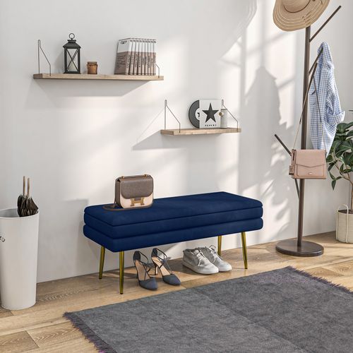 Banquette Coffre De Rangement 2 En 1 Acier Doré Velours