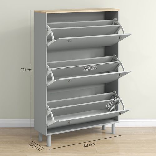 Meuble à Chaussures Sur Pieds 3 Portes Étagères Gris Effet Bois