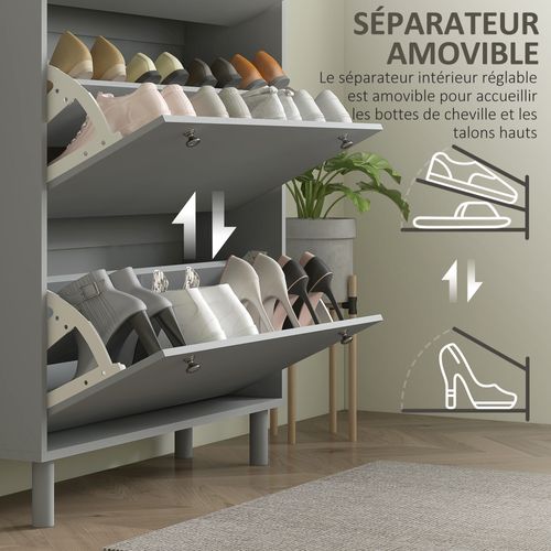 Meuble à Chaussures Sur Pieds 3 Portes Étagères Gris Effet Bois