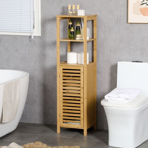 Colonne Salle De Bain En Bambou H.120 Cm Porte à Lattes 3 Étagères