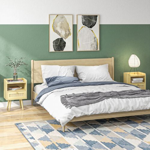 Lot De 2 Chevets Tables De Nuit Style Bohème Cannage Bois De Pin Effet Bois Clair