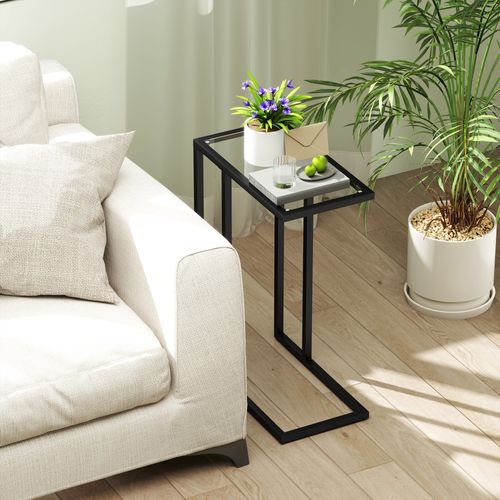 Bout De Canapé Design Table De Lit Acier Noir Plateau Verre