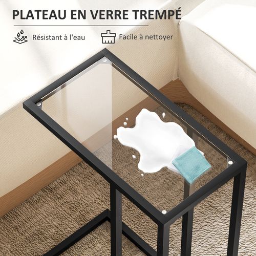 Bout De Canapé Design Table De Lit Acier Noir Plateau Verre