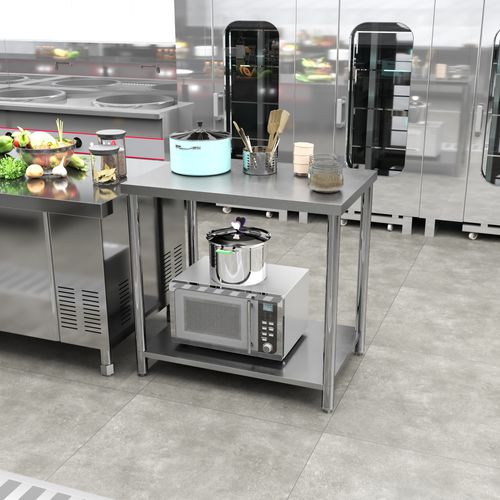 Table De Travail Acier Inox Avec Étagère 90 X 60 X 86 Cm