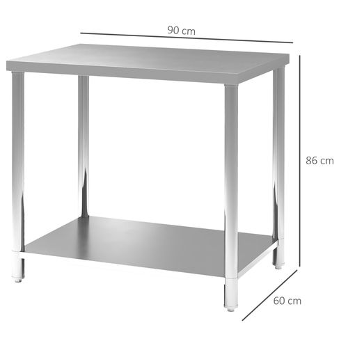 Table De Travail Acier Inox Avec Étagère 90 X 60 X 86 Cm