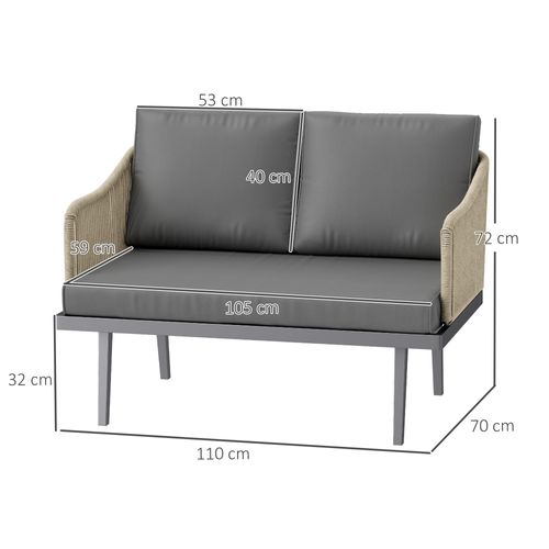 Canapé De Jardin 2 Places Design - 3 Coussins - Gris Naturel