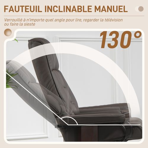 Fauteuil Relax Inclinable Pivotant Réglable Avec Repose-pied Bois