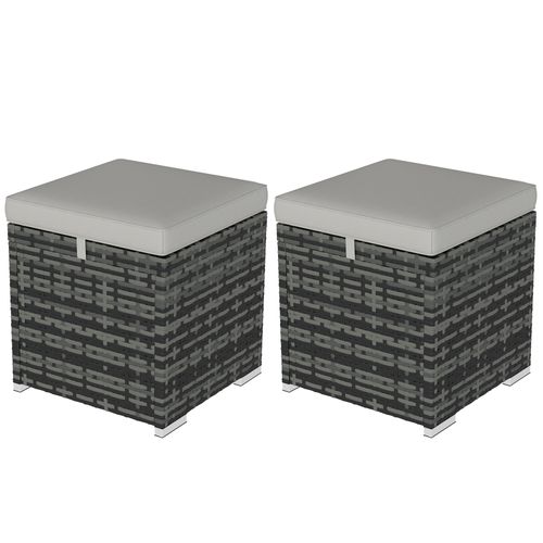 Lot De 2 Poufs Coffres De Jardin - Coussins - Résine Effet Rotin Gris