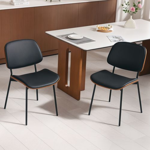 Lot De 2 Chaises Désign Néo-rétro Assise Dossier Cintré Bois Synthétique Noir