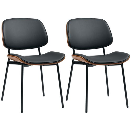 Lot De 2 Chaises Désign Néo-rétro Assise Dossier Cintré Bois Synthétique Noir