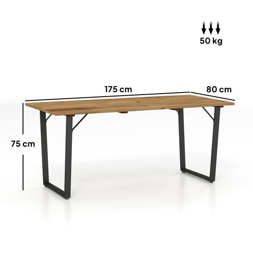 Table à Manger De Jardin 6 Personnes Acier Noir Plateau Bois Pré-huilé