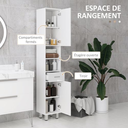 Colonne Salle De Bain H.180cm Façade Blanc Laqué Multi-rangement