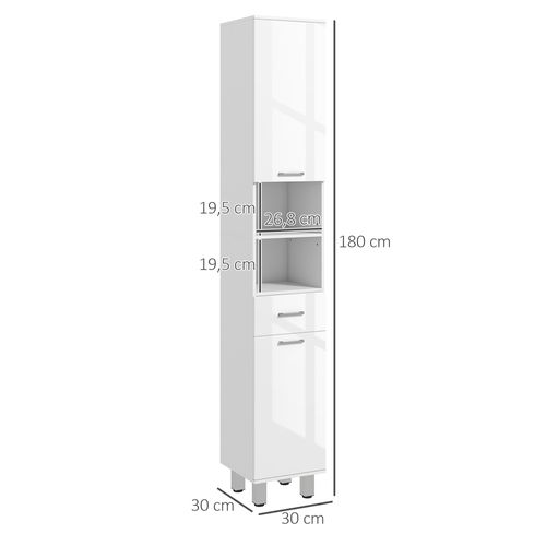 Colonne Salle De Bain H.180cm Façade Blanc Laqué Multi-rangement