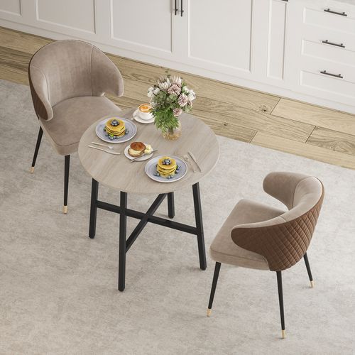 Table Ronde Dia. 80 Cm Style Industriel Acier Noir Aspect Bois Clair