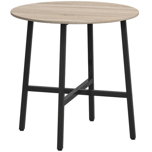 Table Ronde Dia. 80 Cm Style Industriel Acier Noir Aspect Bois Clair