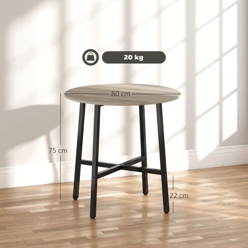 Table Ronde Dia. 80 Cm Style Industriel Acier Noir Aspect Bois Clair