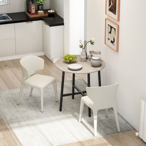 Table Ronde Dia. 80 Cm Style Industriel Acier Noir Aspect Bois Clair