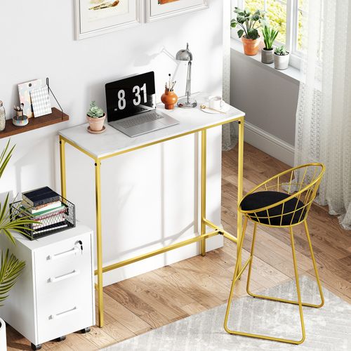 Table De Bar Acier Doré Plateau Effet Marbre Blanc