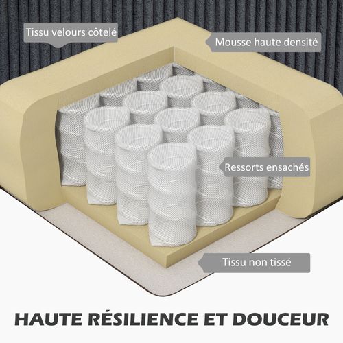 Canapé D'angle 3 Places En Velours Côtelé Dim. 214 X 134 Cm