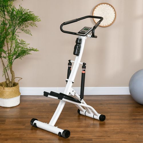Stepper Fitness Pliable Réglable Avec Guidon Écran LCD Blanc
