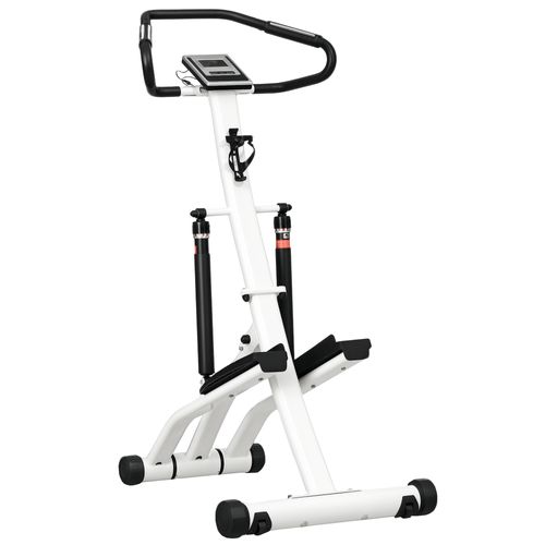 Stepper Fitness Pliable Réglable Avec Guidon Écran LCD Blanc