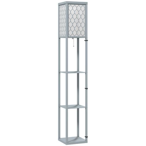 Lampadaire 3 Étagères Mdf Gris Abat-jour Tissu Motif Nid D'abeille