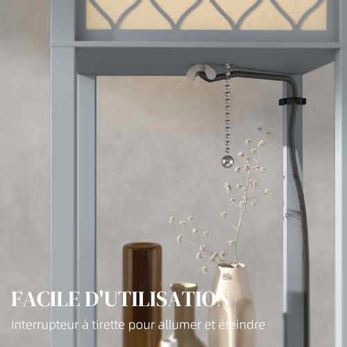 Lampadaire 3 Étagères Mdf Gris Abat-jour Tissu Motif Nid D'abeille