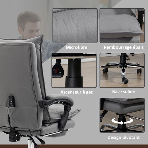 Fauteuil De Bureau Massant Chauffant Inclinable Repose-pieds Microfibre