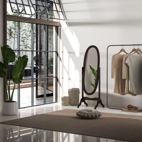 Miroir à Pied Ovale Style Shabby Chic Aspect Bois