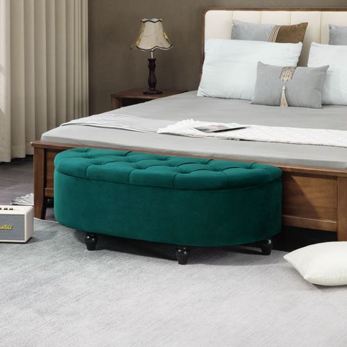 Pouf De Rangement Coffre Classique Capitonné Demi-cercle Velours