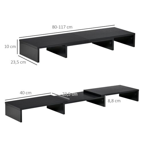 Support Moniteur Réhausseur D'écran Extensible Réglable Orientable Effet Bois Noir