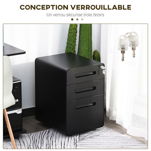 Caisson Mobile 3 Tiroirs Verrouillable Acier Laminé à Froid