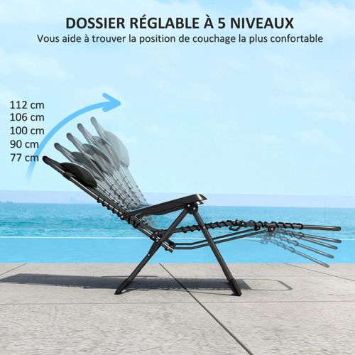 Lot De 2 Chaises Longues Pliables Zéro Gravité Coussin Tétière Amovible