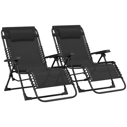 Lot De 2 Chaises Longues Pliables Zéro Gravité Coussin Tétière Amovible