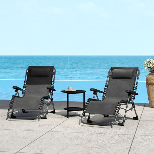 Lot De 2 Chaises Longues Pliables Zéro Gravité Coussin Tétière Amovible