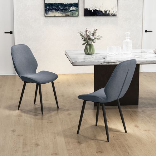 Lot De 2 Chaises De Salon Design Piètement Acier Noir Tissu Effet Lin Gris